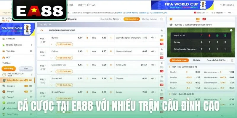 Cá cược trực tuyến tại EA88 với nhiều trận cầu đỉnh cao