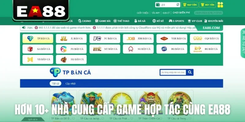 Hơn 10+ nhà cung cấp game hợp tác cùng EA88