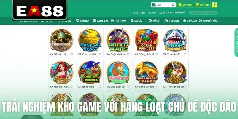 Trải nghiệm kho game với hàng loạt chủ đề độc đáo