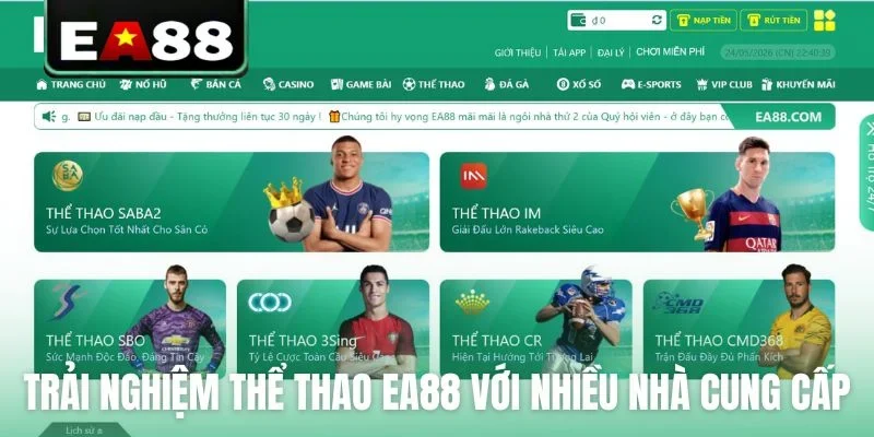 Trải nghiệm thể thao tại EA88 với nhiều nhà cung cấp